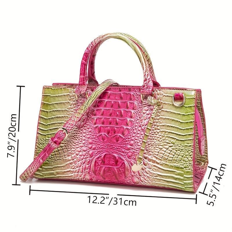 Crocodile Pattern Gradient Top Handle Satchel Large Capacity Tote Bag