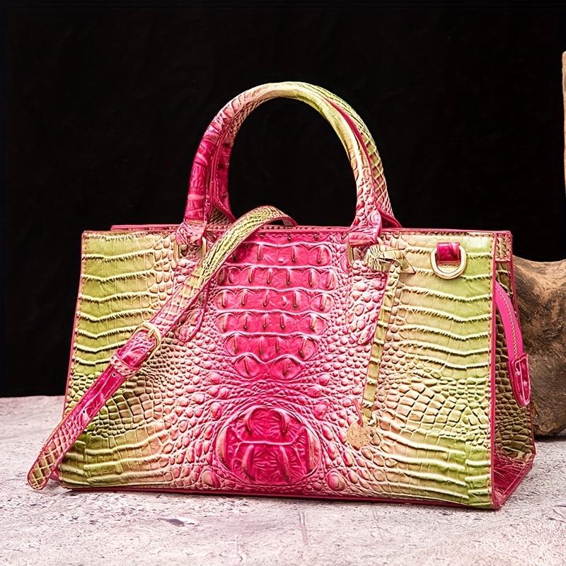 Crocodile Pattern Gradient Top Handle Satchel Large Capacity Tote Bag