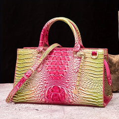 Crocodile Pattern Gradient Top Handle Satchel Large Capacity Tote Bag