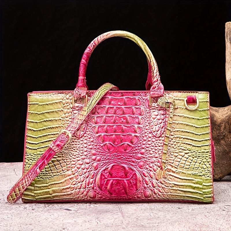 Crocodile Pattern Gradient Top Handle Satchel Large Capacity Tote Bag