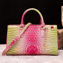 Crocodile Pattern Gradient Top Handle Satchel Large Capacity Tote Bag