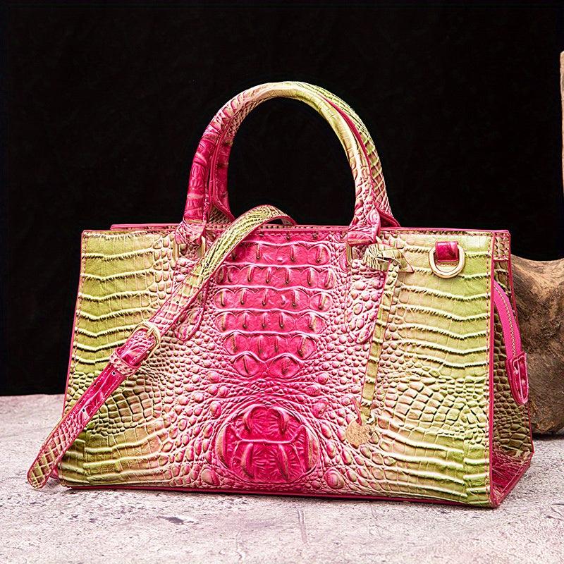 Crocodile Pattern Gradient Top Handle Satchel Large Capacity Tote Bag