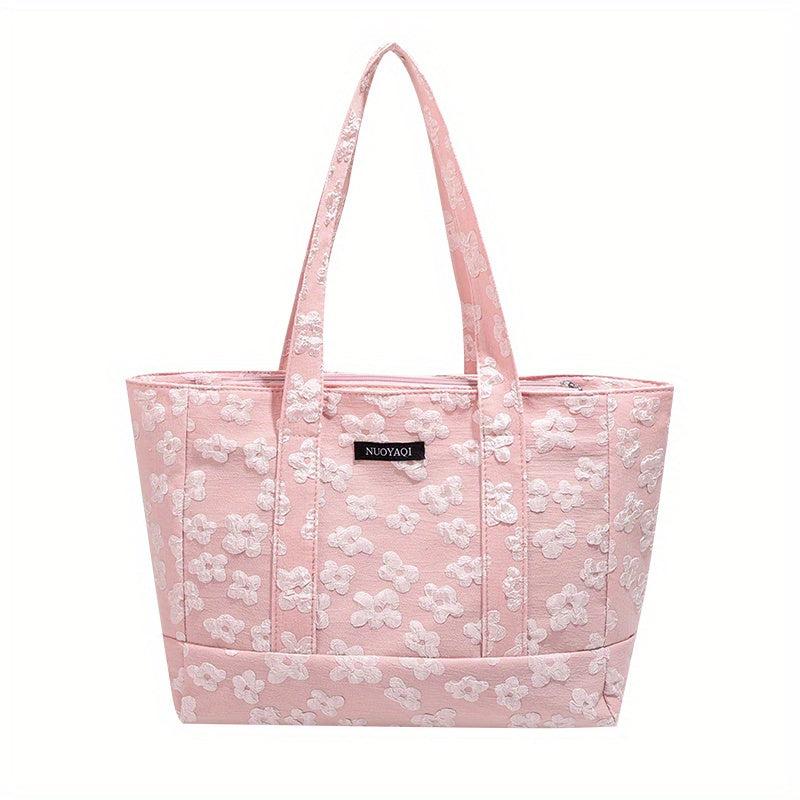 Flower Embossed Pattern Handbag Stylish Storage Bag For School