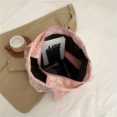 Flower Embossed Pattern Handbag Stylish Storage Bag For School