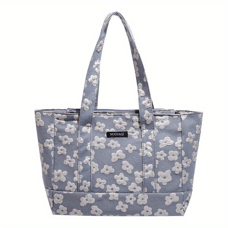Flower Embossed Pattern Handbag Stylish Storage Bag For School