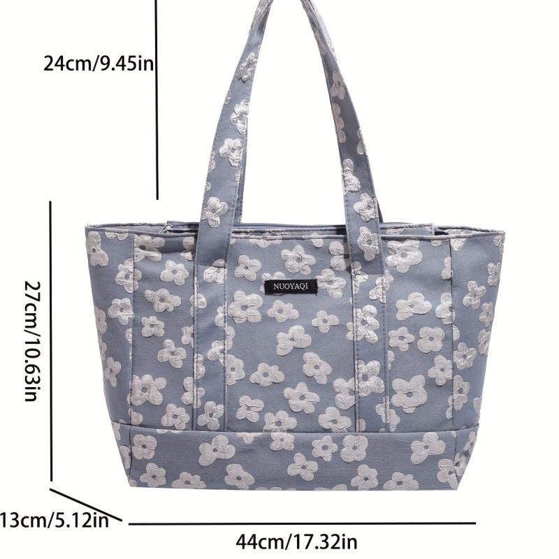 Flower Embossed Pattern Handbag Stylish Storage Bag For School