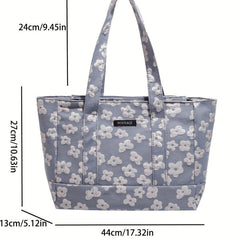 Flower Embossed Pattern Handbag Stylish Storage Bag For School
