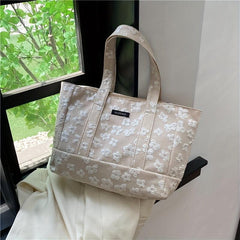 Flower Embossed Pattern Handbag Stylish Storage Bag For School