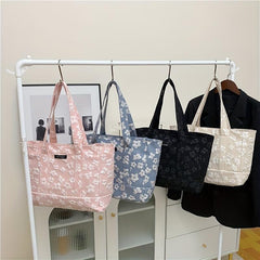 Flower Embossed Pattern Handbag Stylish Storage Bag For School