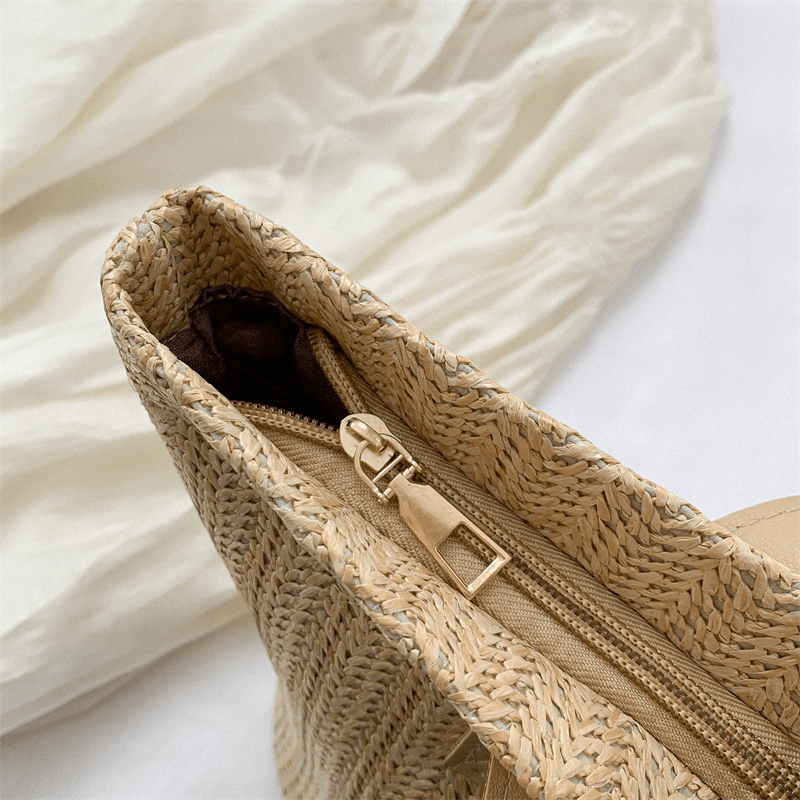 Straw Woven Handbags Boho Style Summer Beach Bag Portable Holiday Bucket Bag