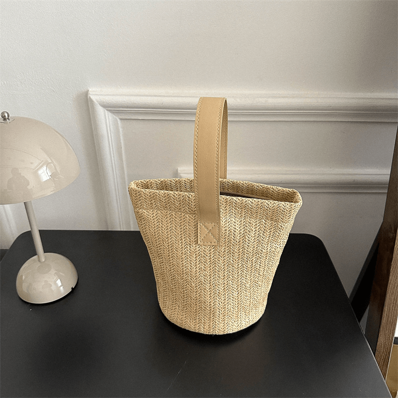 Straw Woven Handbags Boho Style Summer Beach Bag Portable Holiday Bucket Bag