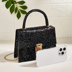 Glitter Chain Crossbody Bag PU Leather Satchel Classic Shoulder Bag