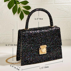 Glitter Chain Crossbody Bag PU Leather Satchel Classic Shoulder Bag