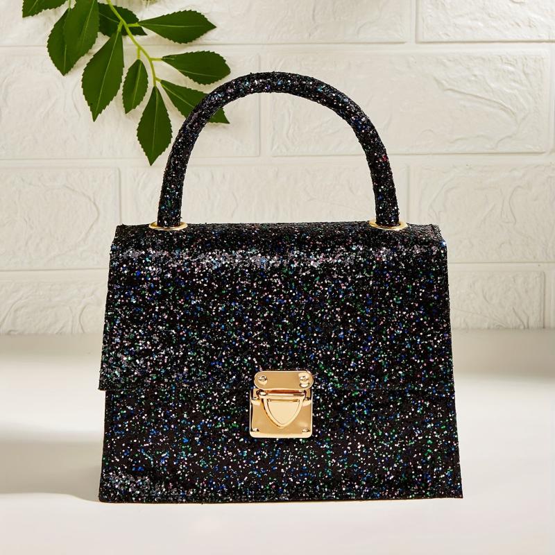 Glitter Chain Crossbody Bag PU Leather Satchel Classic Shoulder Bag