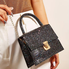 Glitter Chain Crossbody Bag PU Leather Satchel Classic Shoulder Bag
