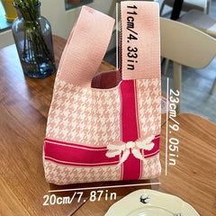 Houndstooth Pattern Woven Handbag Dacron Crochet Niche Tote Bag