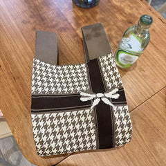 Houndstooth Pattern Woven Handbag Dacron Crochet Niche Tote Bag
