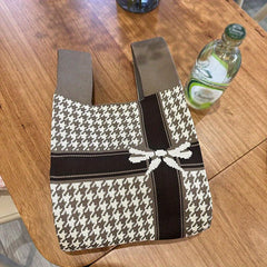 Houndstooth Pattern Woven Handbag Dacron Crochet Niche Tote Bag