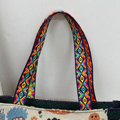 Ethnic Style Canvas Tote Bag with Elephant Embroidery
