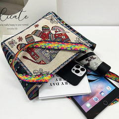Ethnic Style Canvas Tote Bag with Elephant Embroidery