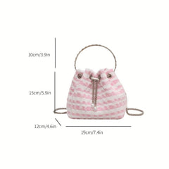 Plaid Lipstick Handbag Chain Crossbody Bag Canvas Lightweight
