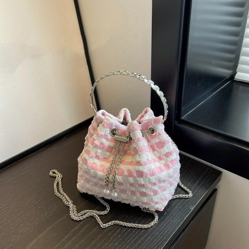 Plaid Lipstick Handbag Chain Crossbody Bag Canvas Lightweight
