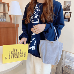 Corduroy Tote Bag Solid Casual Bucket Bag Women's Daily Handbag