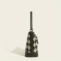Argyle Pattern Canvas Bucket Bag Crossbody Handbag