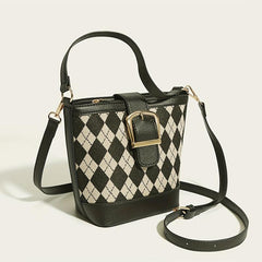 Argyle Pattern Canvas Bucket Bag Crossbody Handbag