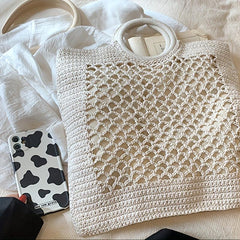 Boho Hollow Out Woven Tote Bag Crochet Beach Bag