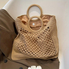 Boho Hollow Out Woven Tote Bag Crochet Beach Bag
