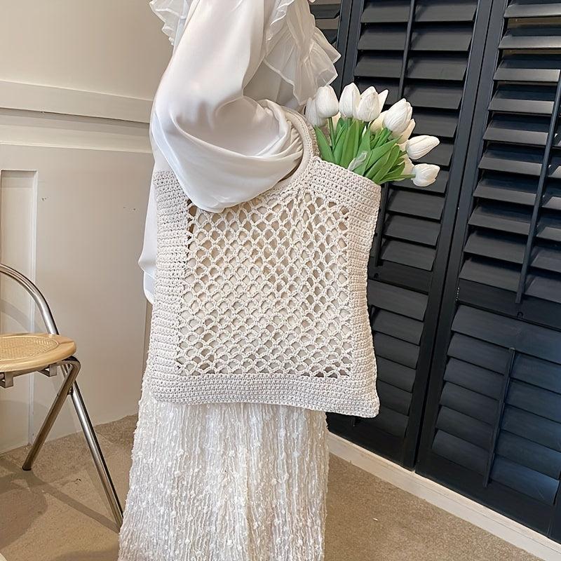 Boho Hollow Out Woven Tote Bag Crochet Beach Bag