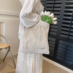 Boho Hollow Out Woven Tote Bag Crochet Beach Bag
