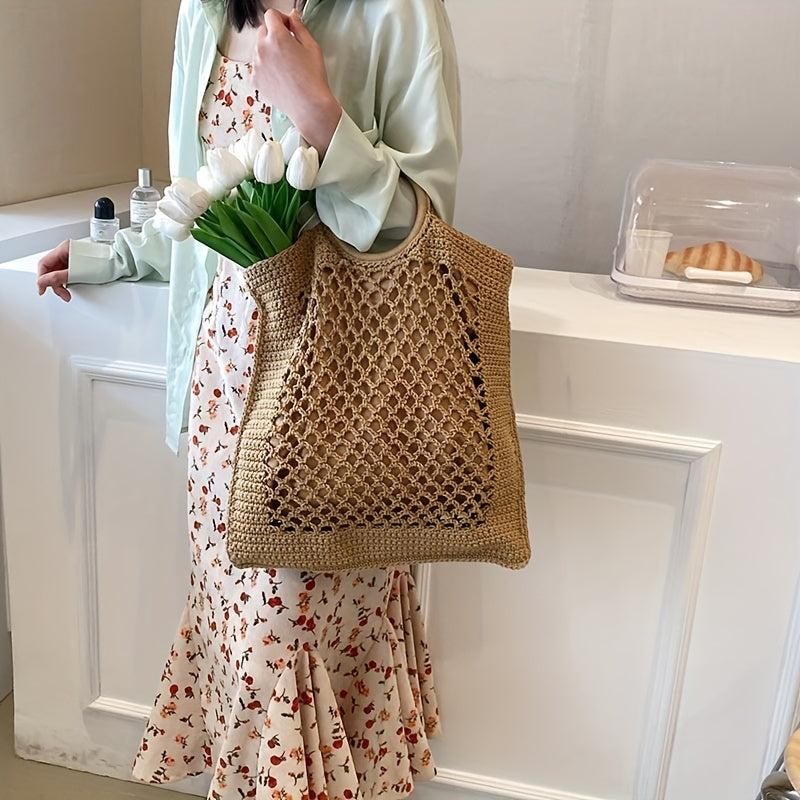 Boho Hollow Out Woven Tote Bag Crochet Beach Bag