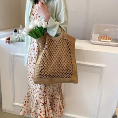 Boho Hollow Out Woven Tote Bag Crochet Beach Bag