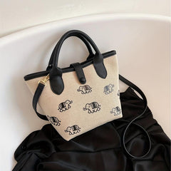 Elephant Print Crossbody Bag Retro Canvas Shoulder Bag