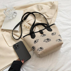 Elephant Print Crossbody Bag Retro Canvas Shoulder Bag
