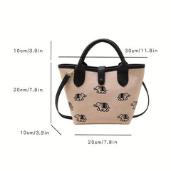 Elephant Print Crossbody Bag Retro Canvas Shoulder Bag