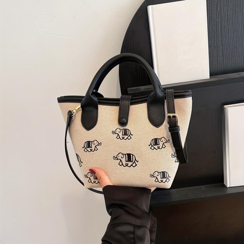 Elephant Print Crossbody Bag Retro Canvas Shoulder Bag