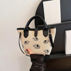 Elephant Print Crossbody Bag Retro Canvas Shoulder Bag