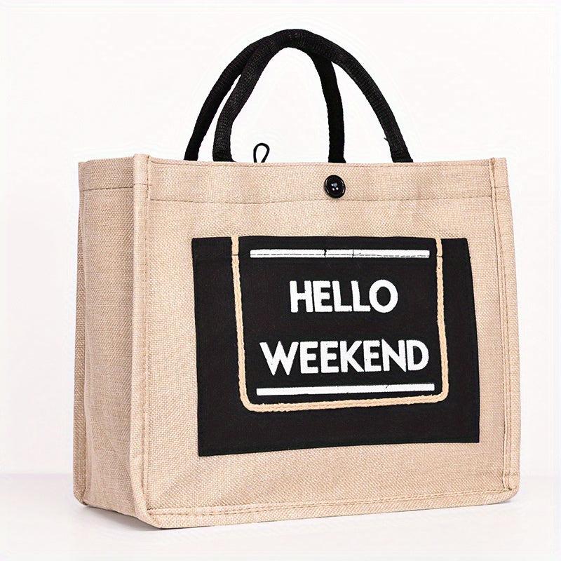 Letter Print Block Handbag Large Capacity Tote Bag Stylish Retro Shopping Bag