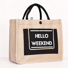 Letter Print Block Handbag Large Capacity Tote Bag Stylish Retro Shopping Bag