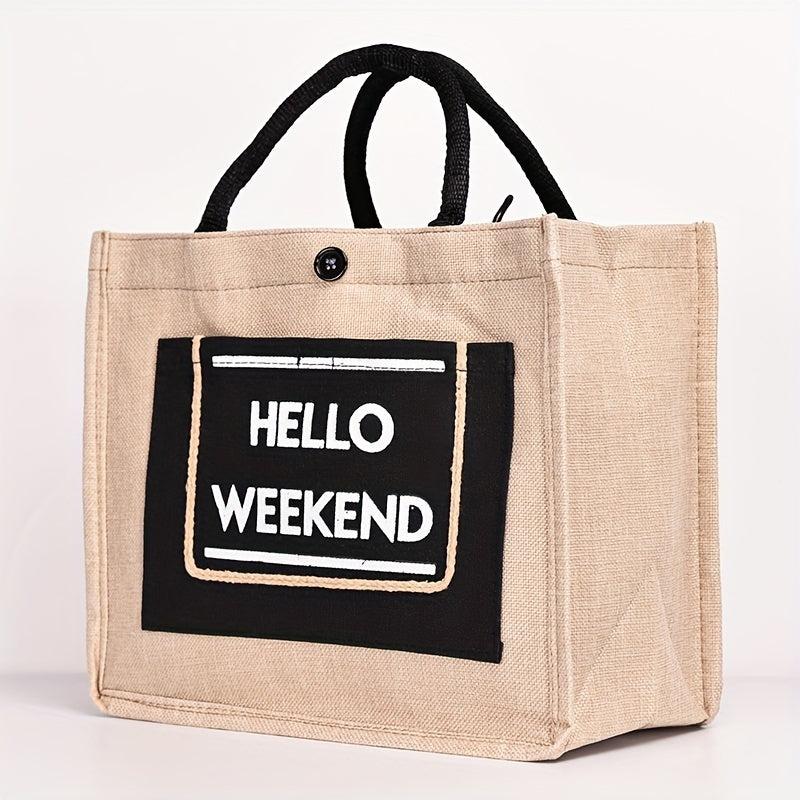 Letter Print Block Handbag Large Capacity Tote Bag Stylish Retro Shopping Bag