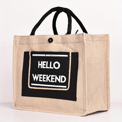 Letter Print Block Handbag Large Capacity Tote Bag Stylish Retro Shopping Bag