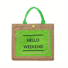 Letter Print Block Handbag Large Capacity Tote Bag Stylish Retro Shopping Bag