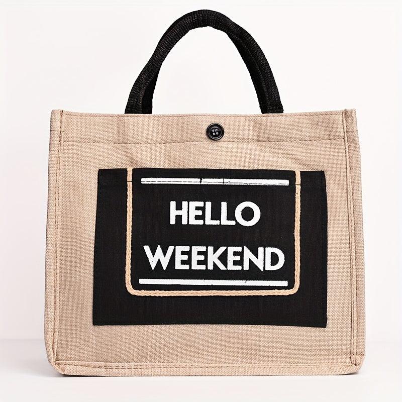 Letter Print Block Handbag Large Capacity Tote Bag Stylish Retro Shopping Bag