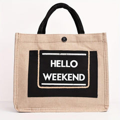 Letter Print Block Handbag Large Capacity Tote Bag Stylish Retro Shopping Bag
