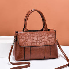 Crocodile Embossed Satchel Bag Double Top Handle Purse