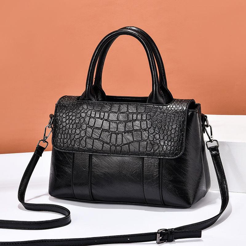 Crocodile Embossed Satchel Bag Double Top Handle Purse