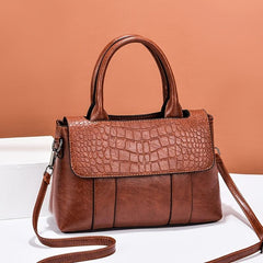 Crocodile Embossed Satchel Bag Double Top Handle Purse